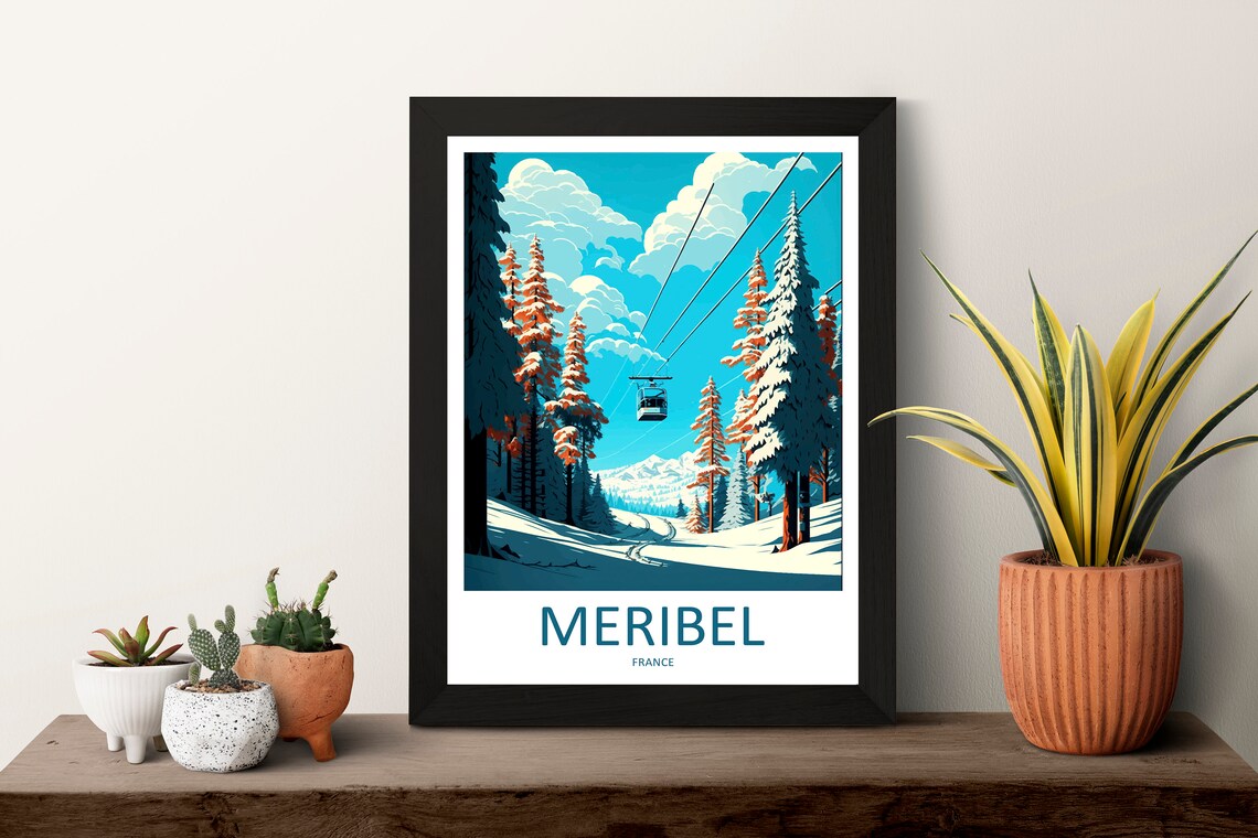Meribel France Alpine Ski Resort Chairlift Snowy Pines Poster - Image 3
