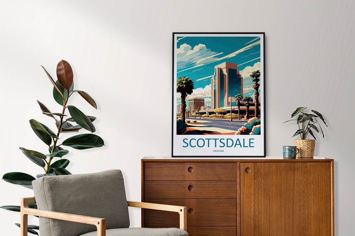 Scottsdale Arizona Vintage Downtown Palm Tree Travel Poster Cityscape - Image 2