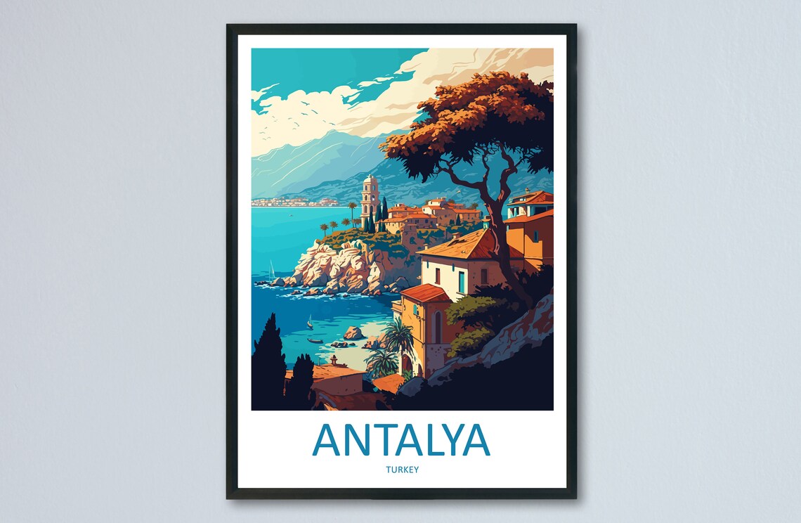 Antalya Travel Poster, Turkey Wall Art Print