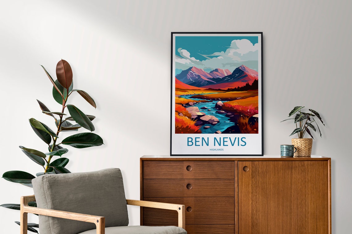 Ben Nevis Scottish Highlands Autumn River Valley Landscape Poster - Image 2