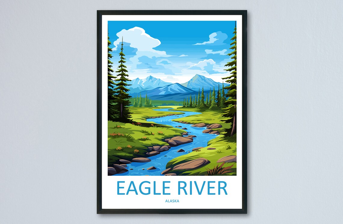 Eagle River Travel Poster, Alaska Bird Print