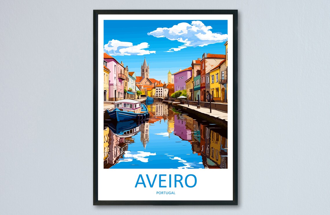 Aveiro Portugal Colorful Canal Houses and Fishing Boats Travel Poster