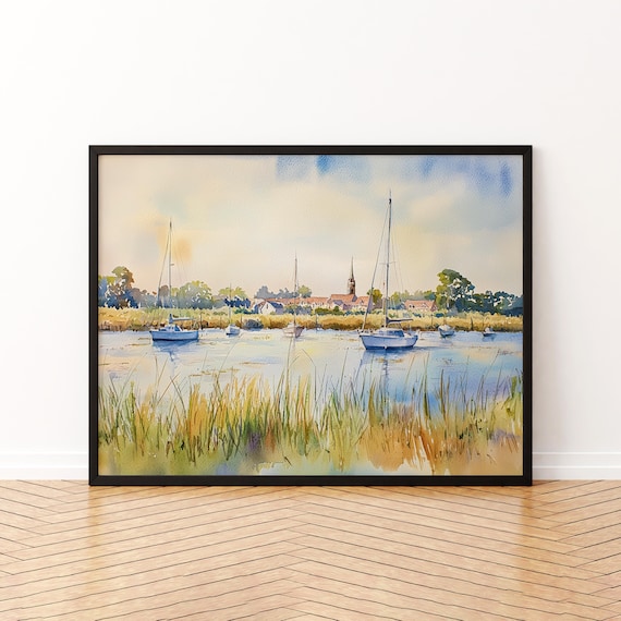 Chichester Harbour England Sailboats Marsh Watercolor Coastal Poster