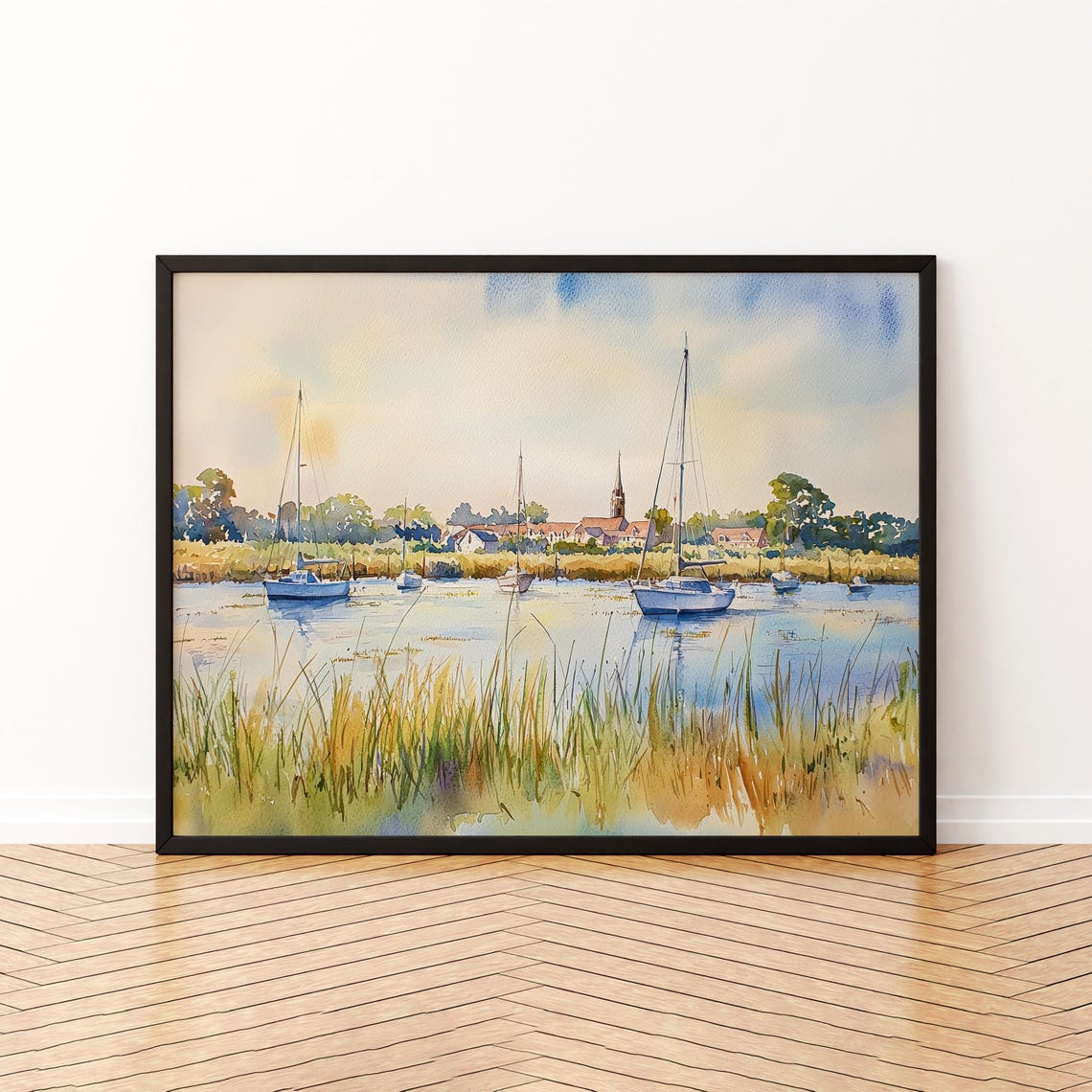 Chichester Harbour England Sailboats Marsh Watercolor Coastal Poster