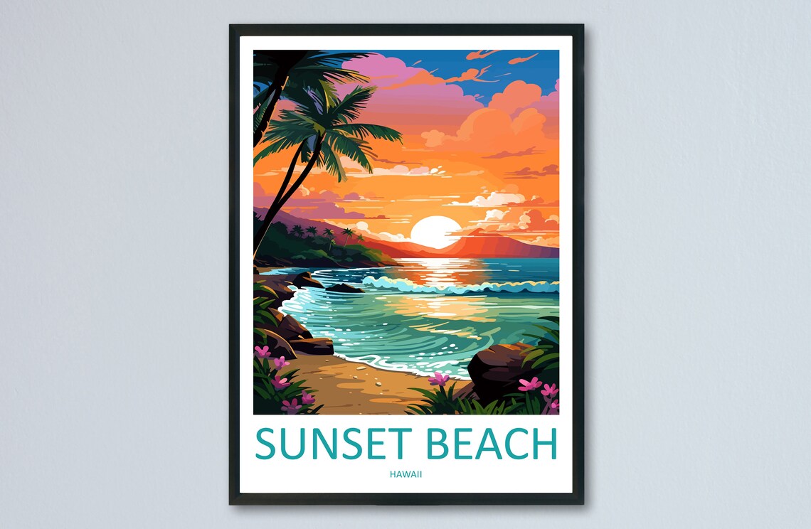 Sunset Beach Travel Poster, Hawaii Place Print