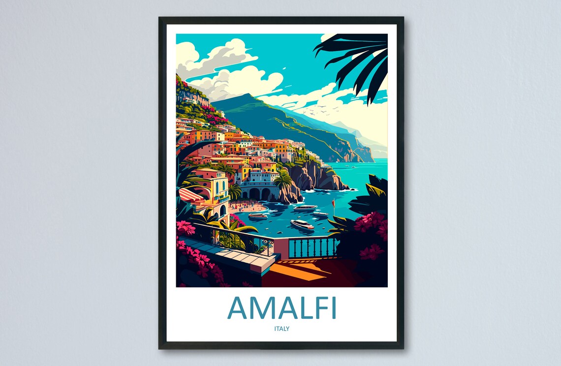 Amalfi Travel Poster, Italy Coastal Destination