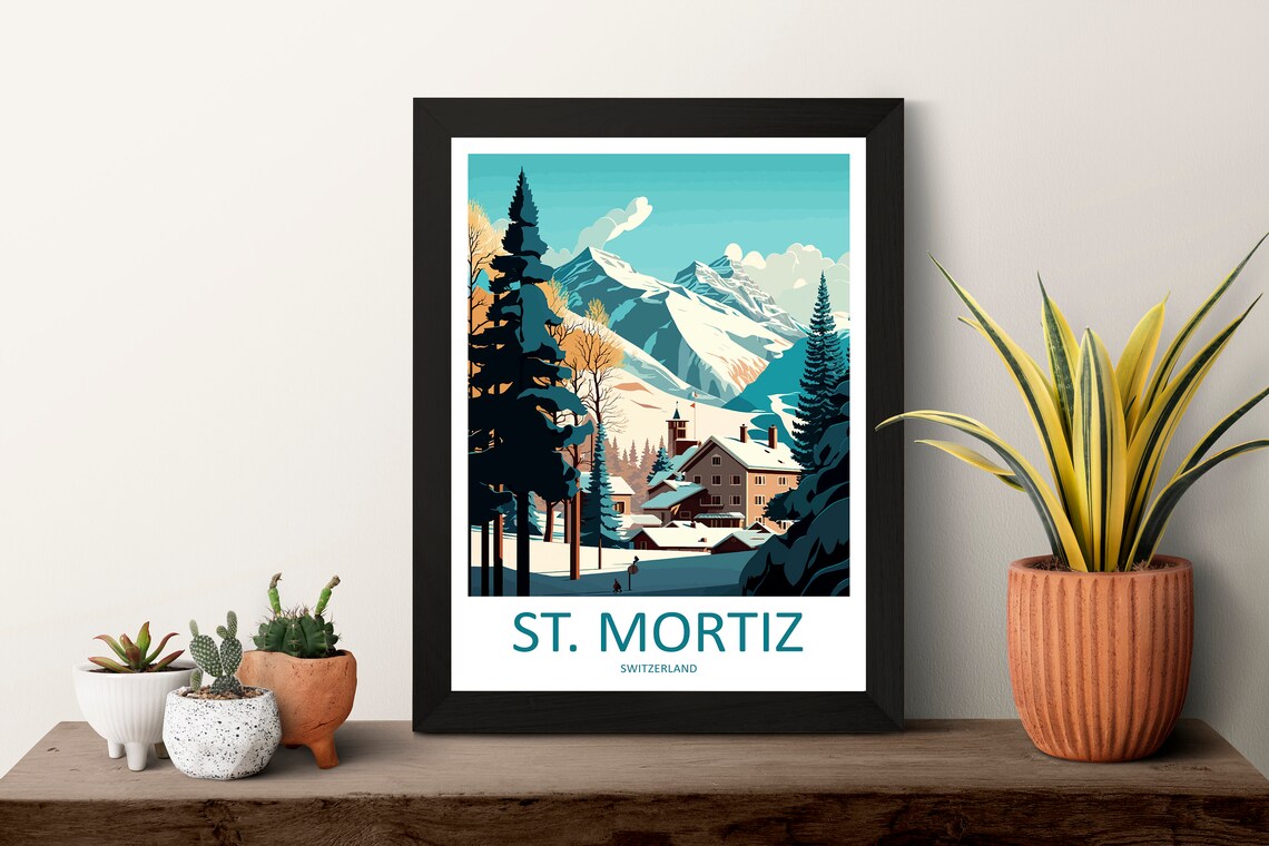 St Moritz Travel Poster, Skiing Wall Art - Image 3