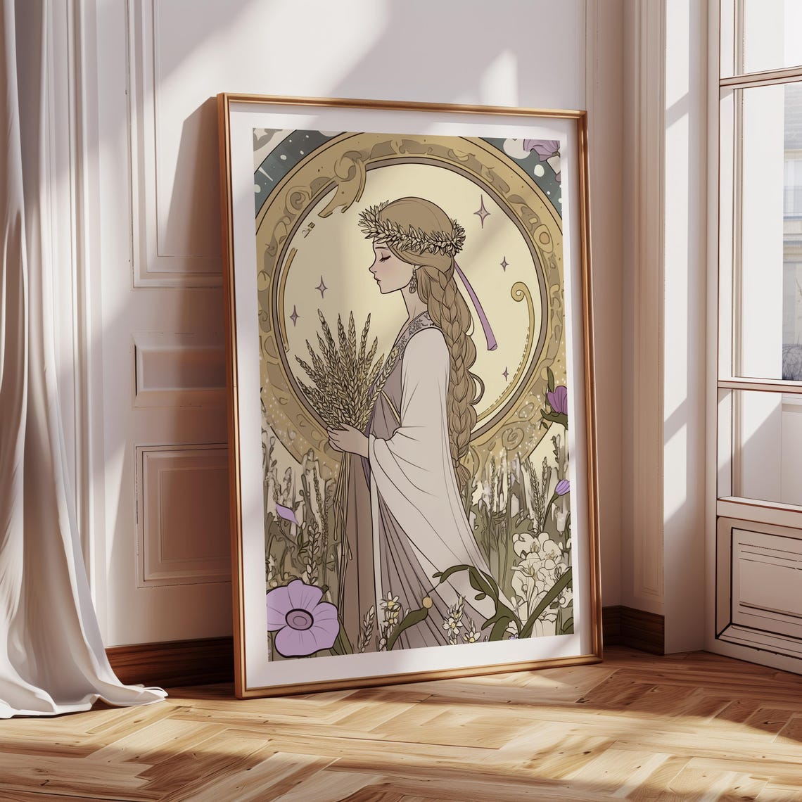 Mokosh Slavic Goddess Art Nouveau Style Mythology Poster with Wheat