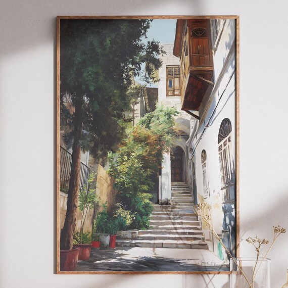 Old Damascus Stone Staircase Alleyway Syria Architecture Poster