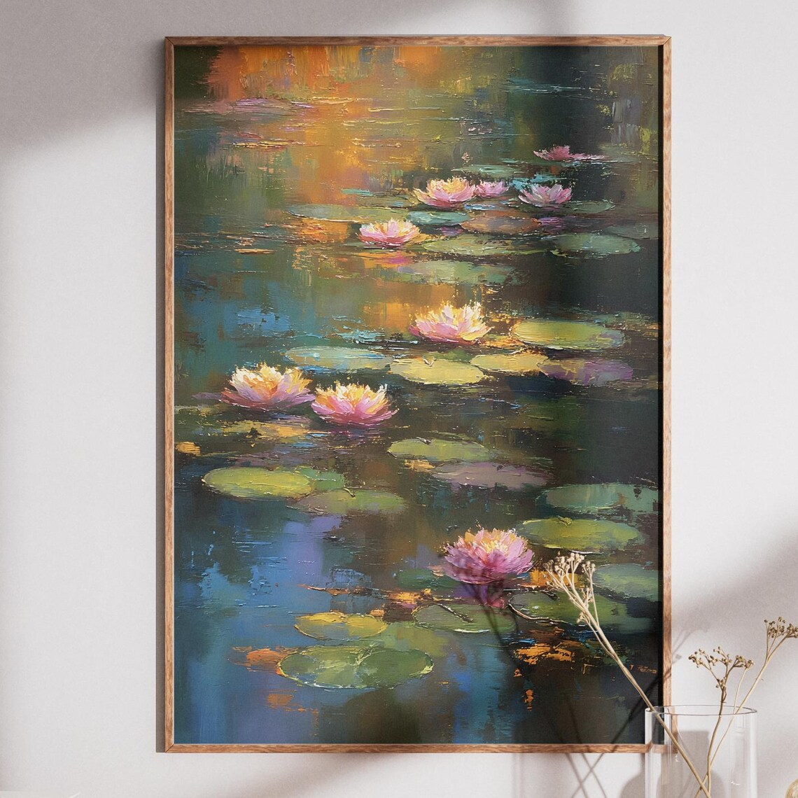 Water Lilies Pond Pink Lotus Impressionist Floral Painting Art Poster