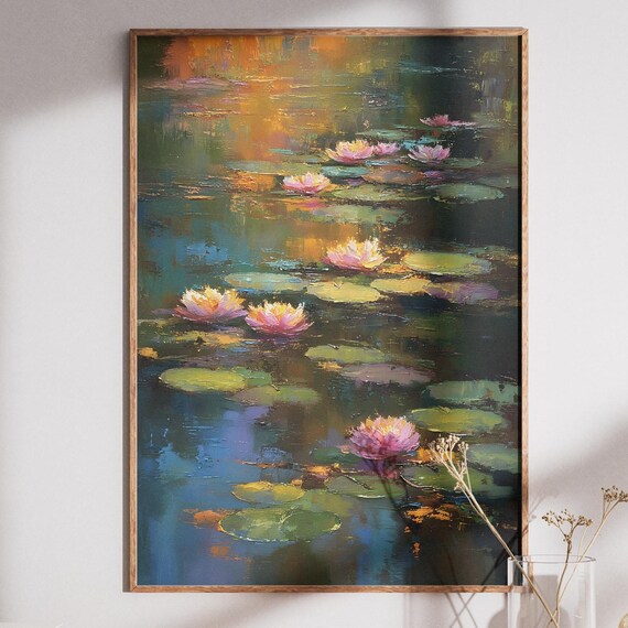 Water Lilies Pond Pink Lotus Impressionist Floral Painting Art Poster