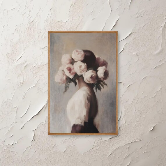 Woman With Flowers Wall Art Floral Print Elegant Vintage Portrait Botanical Decor Feminine Home Gift For Her