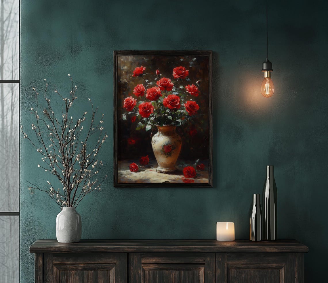 Dramatic Red Roses Bouquet in an Ornate Decorative Vase Poster - Image 6