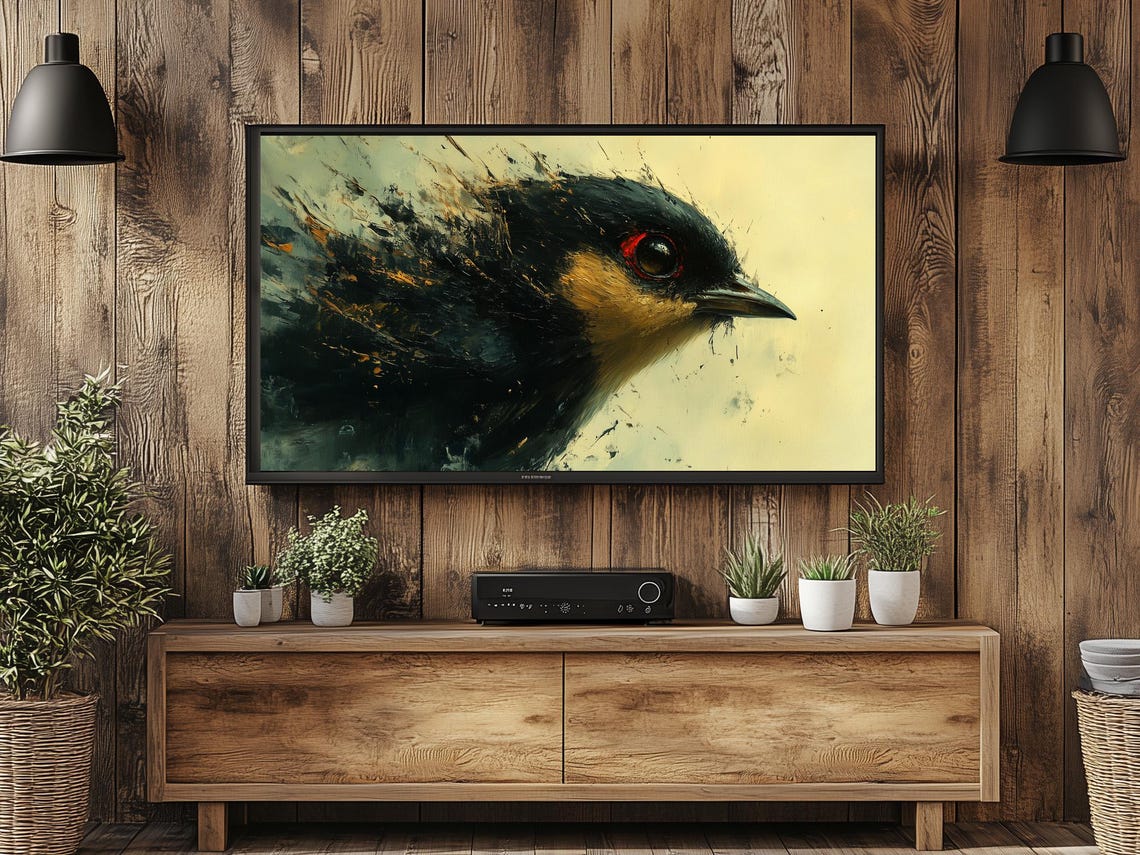 Bold Abstract Black Bird Head Dramatic Wildlife Painting Poster - Image 4