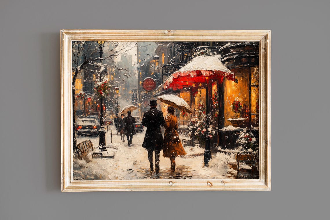 Romantic Umbrella Lovers Walking on a Snowy Parisian Street Poster - Image 7