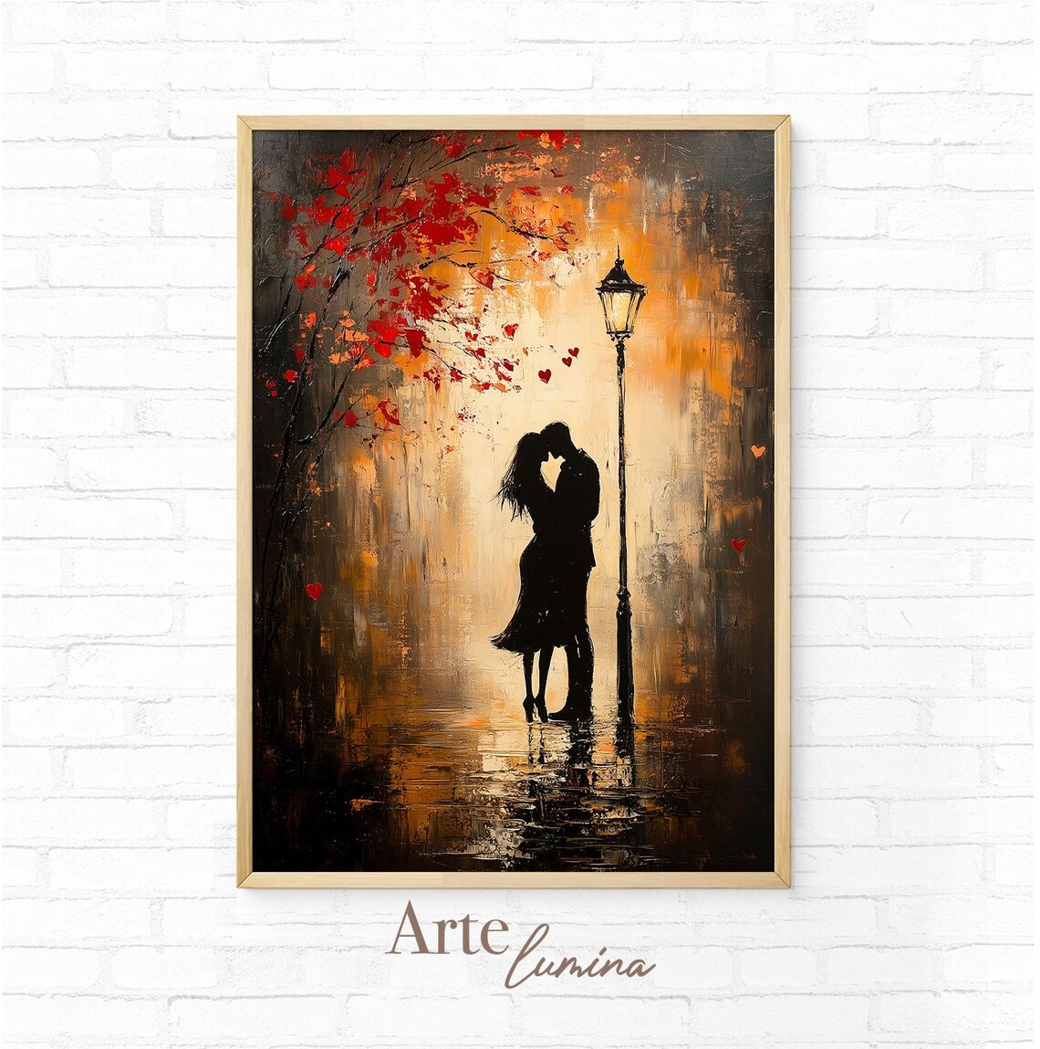 Romantic Kiss Under a Glowing Rainy Streetlamp Vintage Poster - Image 7