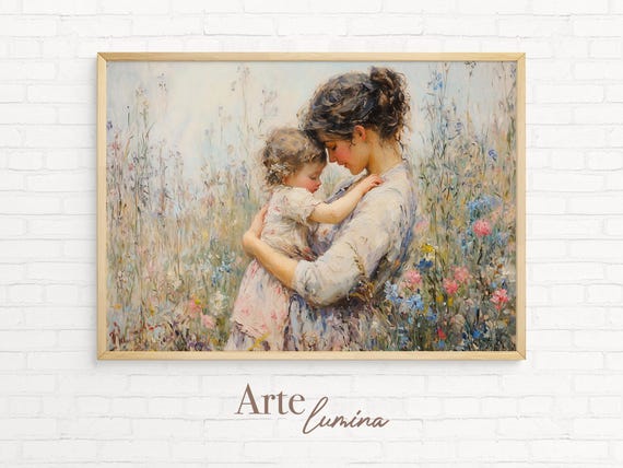 Mother And Child In Peaceful Wildflower Field Motherhood Wall Art Mothers Day Print Cottagecore Decor Wall Art Print 70