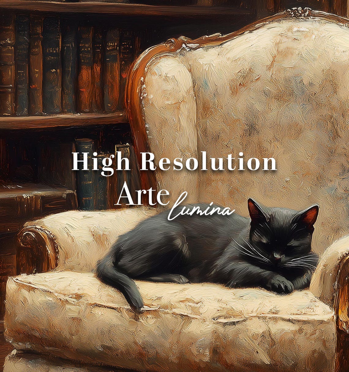 Black Cat Sleeping In Library Print Cozy Wall Art Sleeping Cat Painting Cat Wall Art Wall Decor Print 69 - Image 6