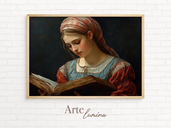 Woman In Headscarf Reading Ancient Book By Soft Candlelit Glow Poster