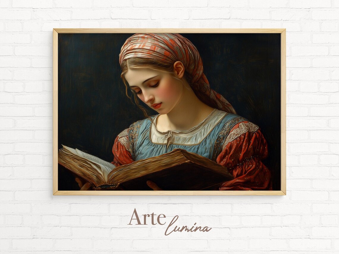 Woman In Headscarf Reading Ancient Book By Soft Candlelit Glow Poster