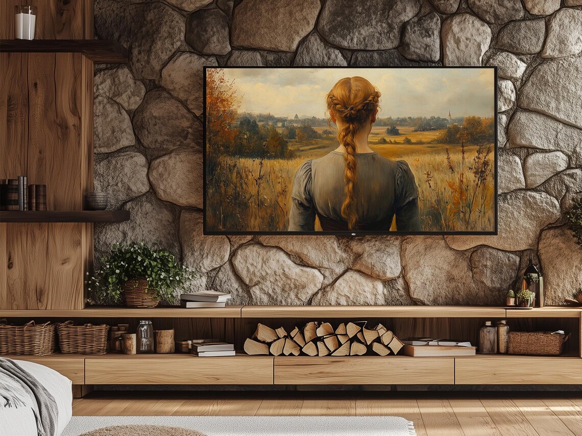Girl With Braided Red Hair Overlooking Autumn Valley Vintage Oil Poster - Image 2