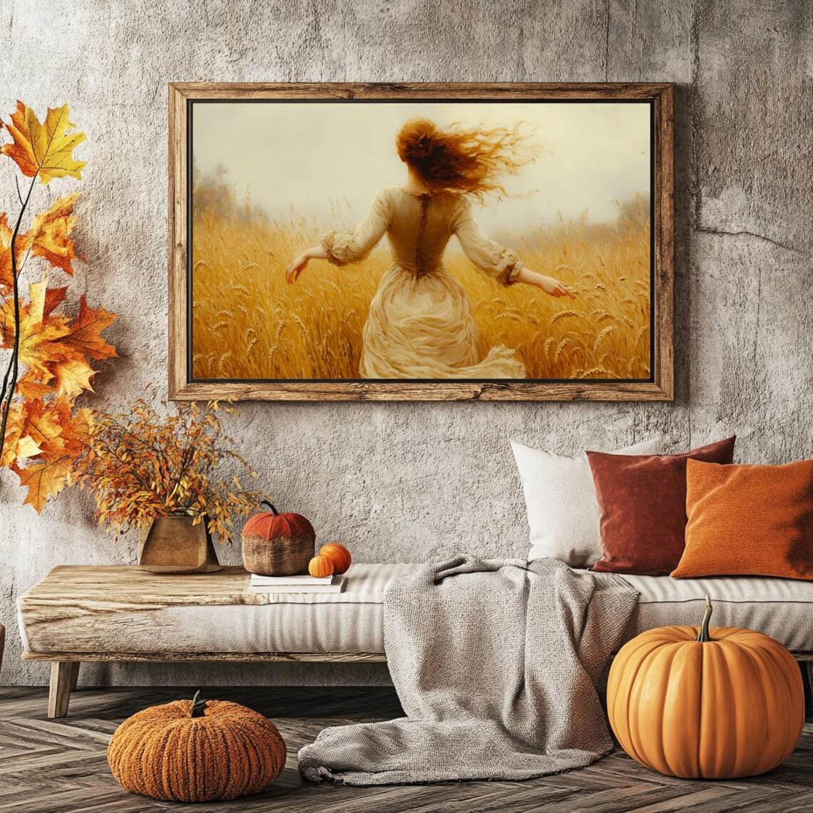 Red Haired Woman In Golden Wheat Field Vintage Style Art Poster - Image 5