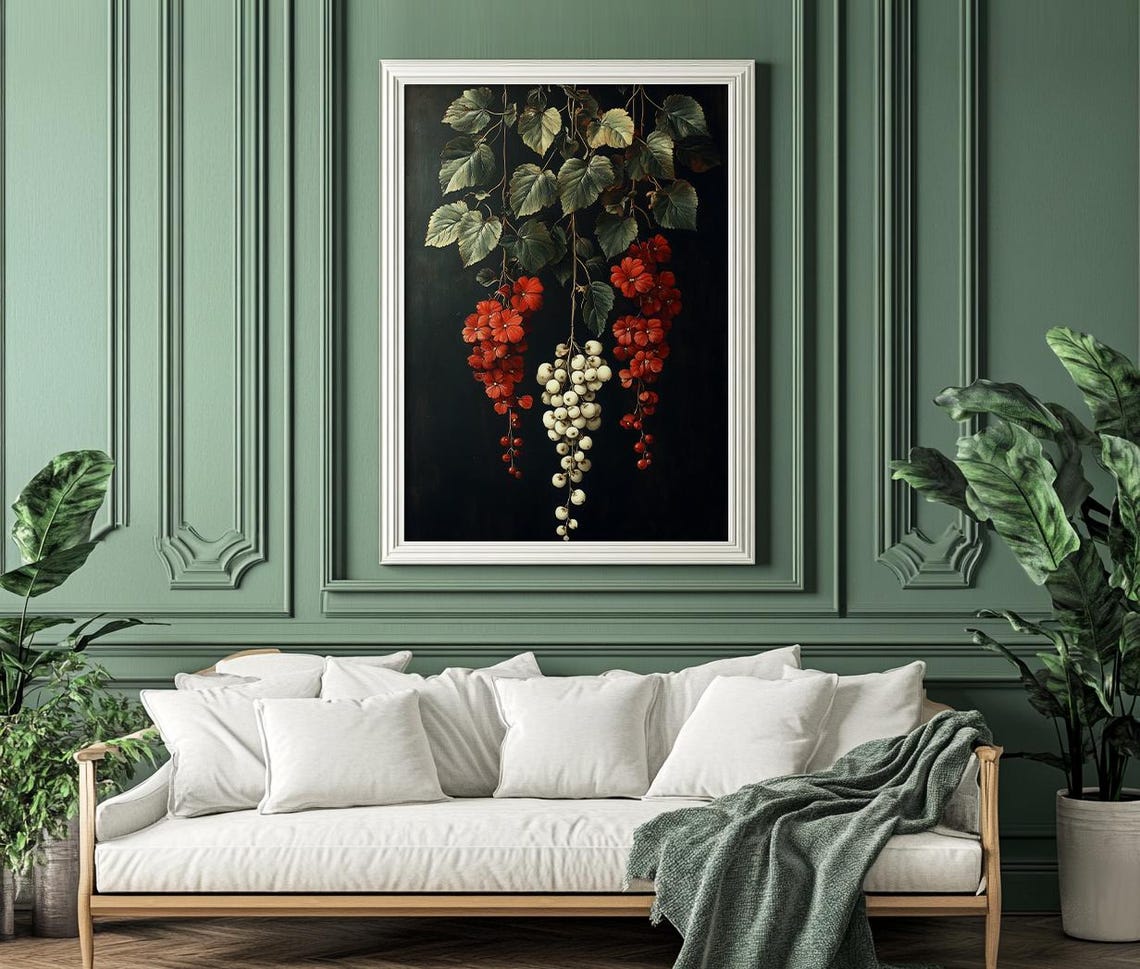 Vintage Hanging Red and White Grape Clusters Still Life Art Poster