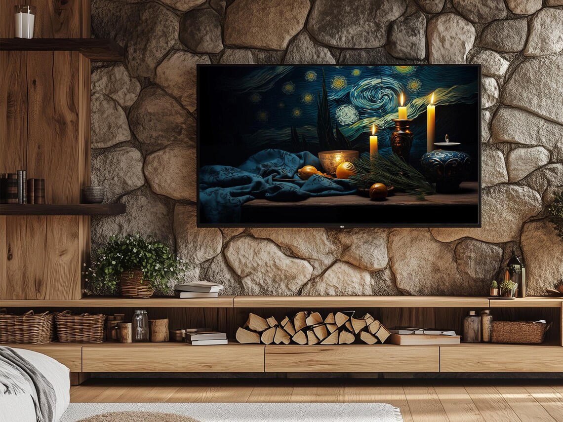Van Gogh Starry Night Still Life With Candles Oranges And Pine Poster - Image 2