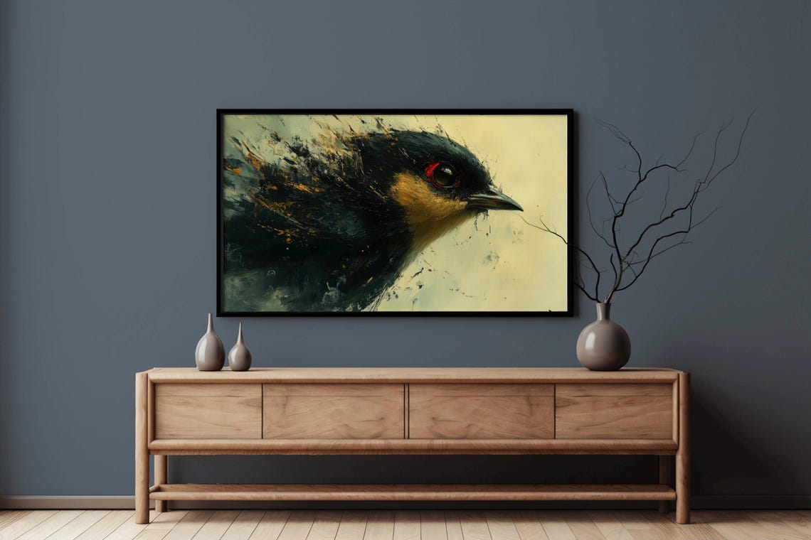Expressive Abstract Bird Head in Ink Black Modern Art Poster - Image 4