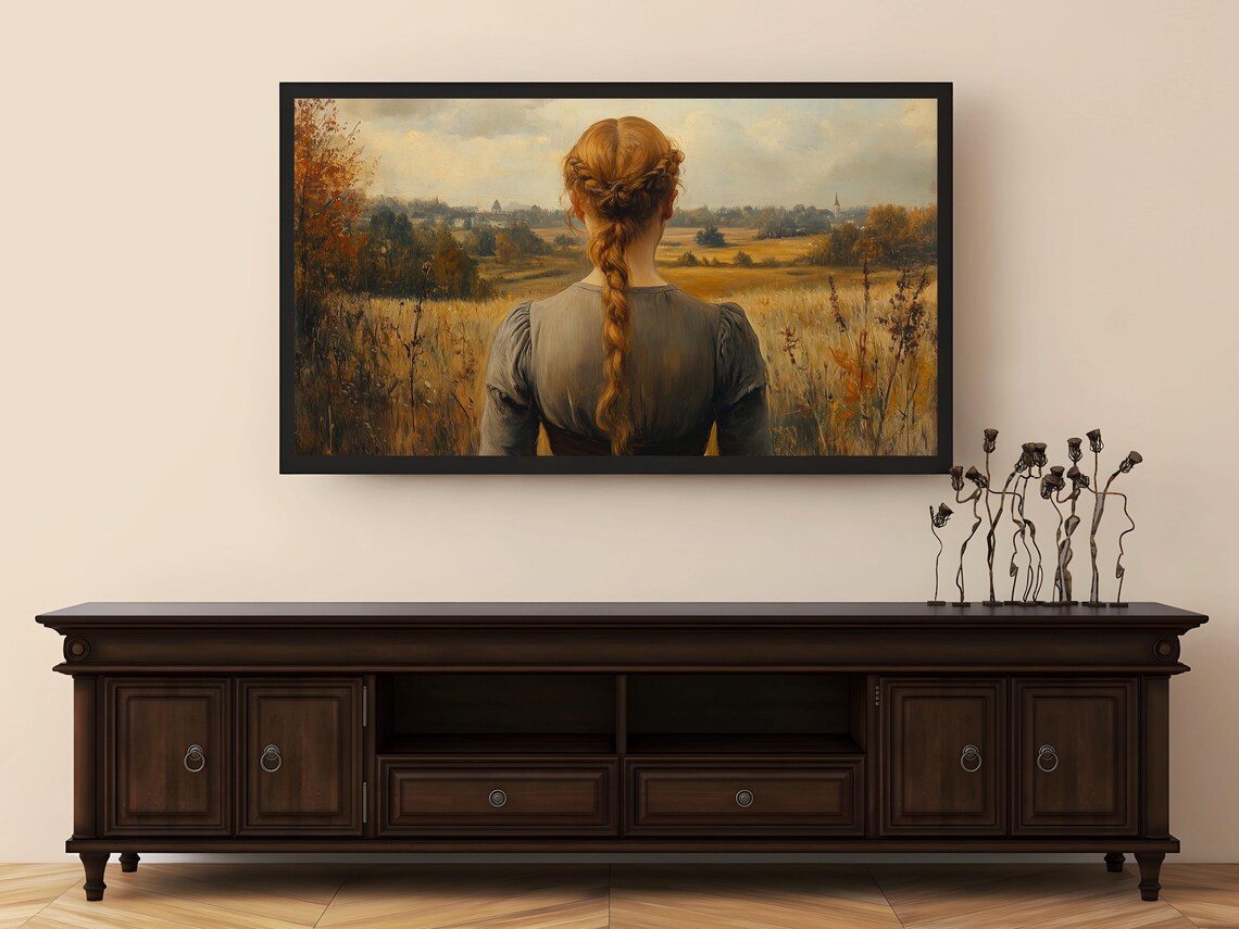 Girl With Braided Red Hair Overlooking Autumn Valley Vintage Oil Poster - Image 4