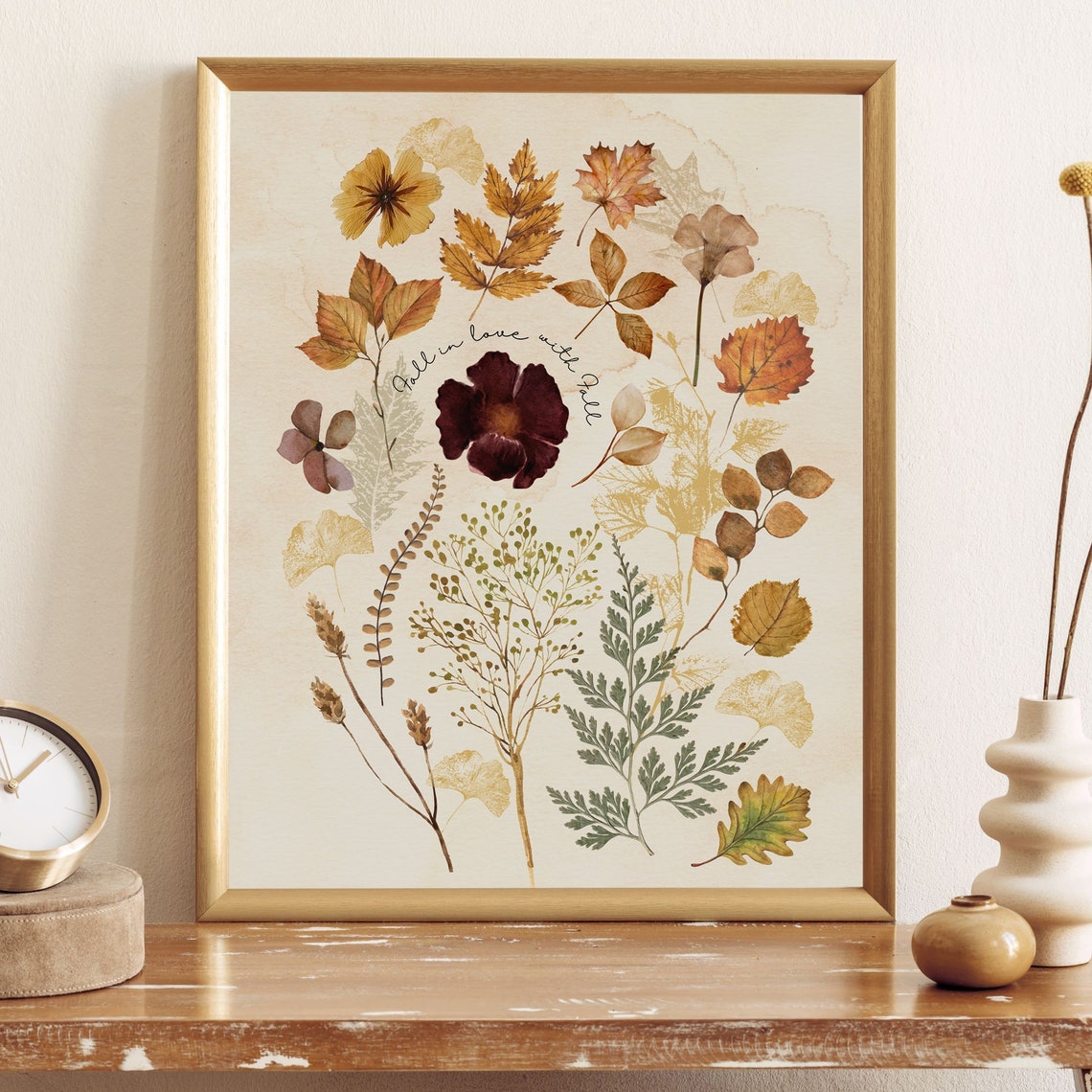 Autumn Flower Physical Print Flowers Art Botanical Poster Falling Leaves Fall Farmhouse Printed