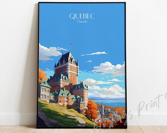 Quebec Canada Chateau Frontenac Autumn River Retro Travel Poster
