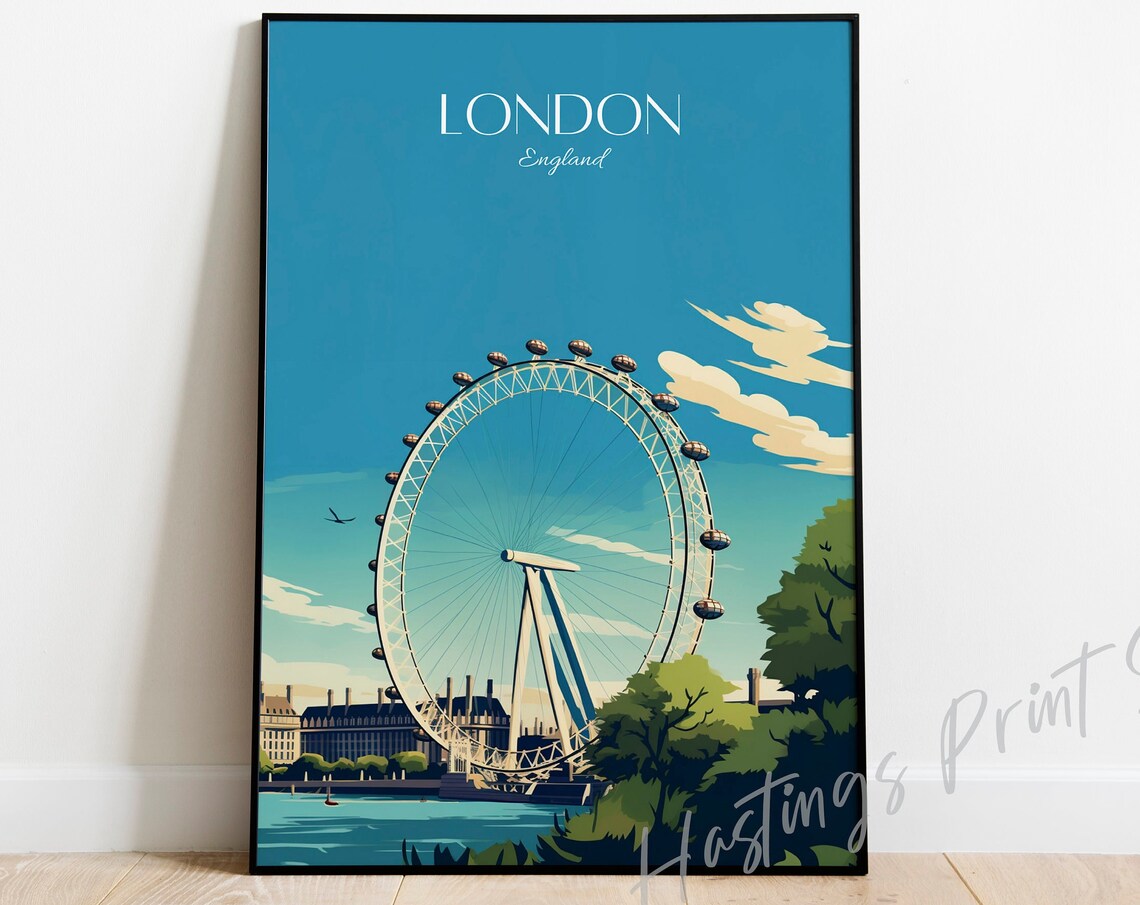 London Travel Print Vintage Skyline Art Custom Text Available