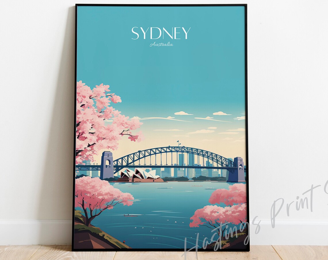 Sydney Australia Travel Poster, Modern Vintage Decor