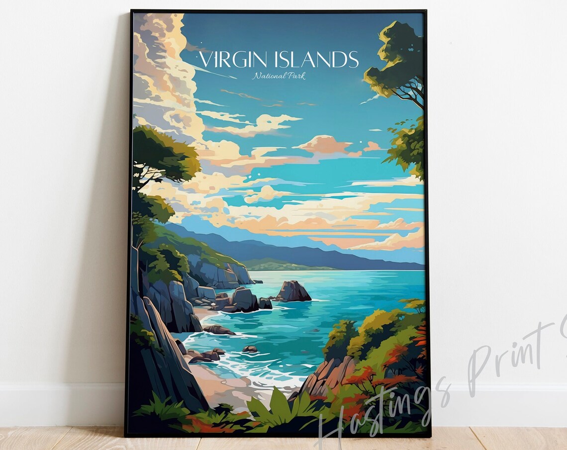Virgin Islands National Park Turquoise Coast Day Vintage Travel Poster