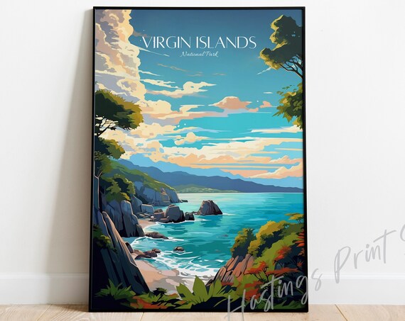 Virgin Islands National Park Turquoise Coast Day Vintage Travel Poster