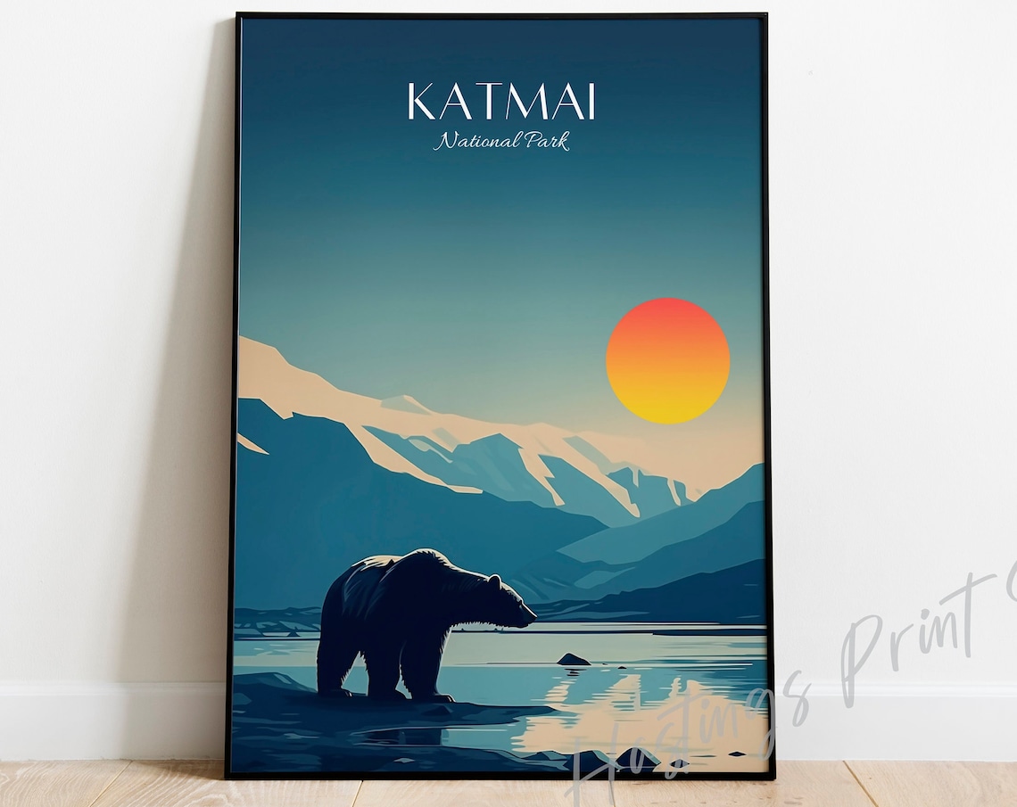 Katmai National Park Alaska Vintage Travel Poster