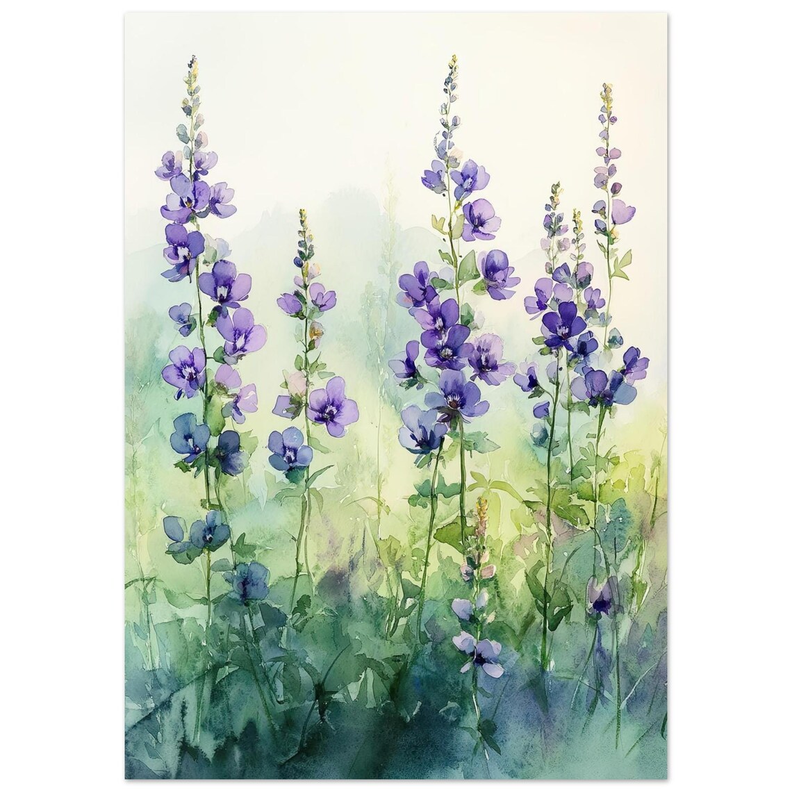 Purple Wildflowers Watercolor Art Print, Botanical Meadow