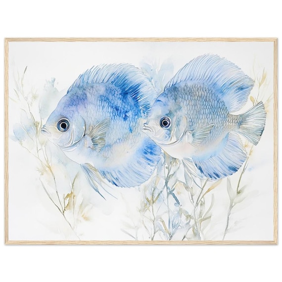 Blue Discus Fish Watercolor Art Print Tropical Wall Ocean Wildlife Aquarium Sea Life Poster By Nataliaayuart