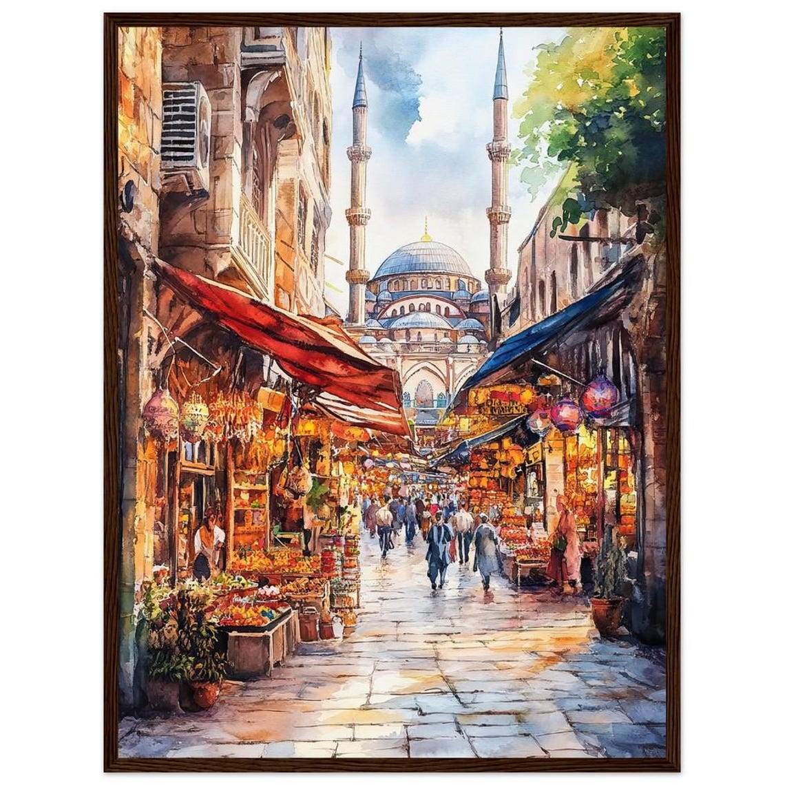 Grand Bazaar Istanbul Wall Art Print Nuruosmaniye Mosque Watercolor Painting Turkish Market Street Art Oriental Travel Poster Trkiye Poster