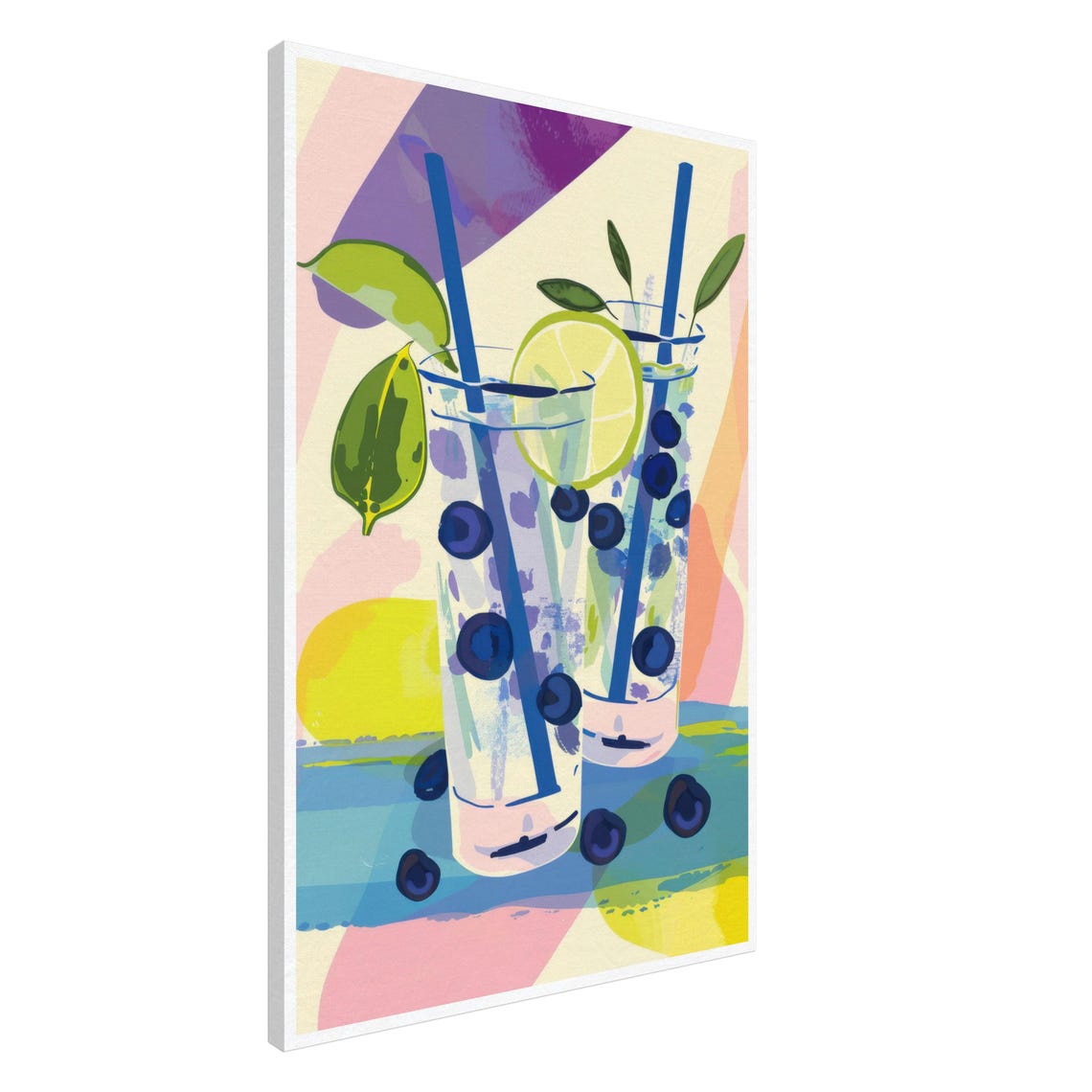 Blueberry Mojito Cocktail Lime and Straws Colorful Art Print - Image 2