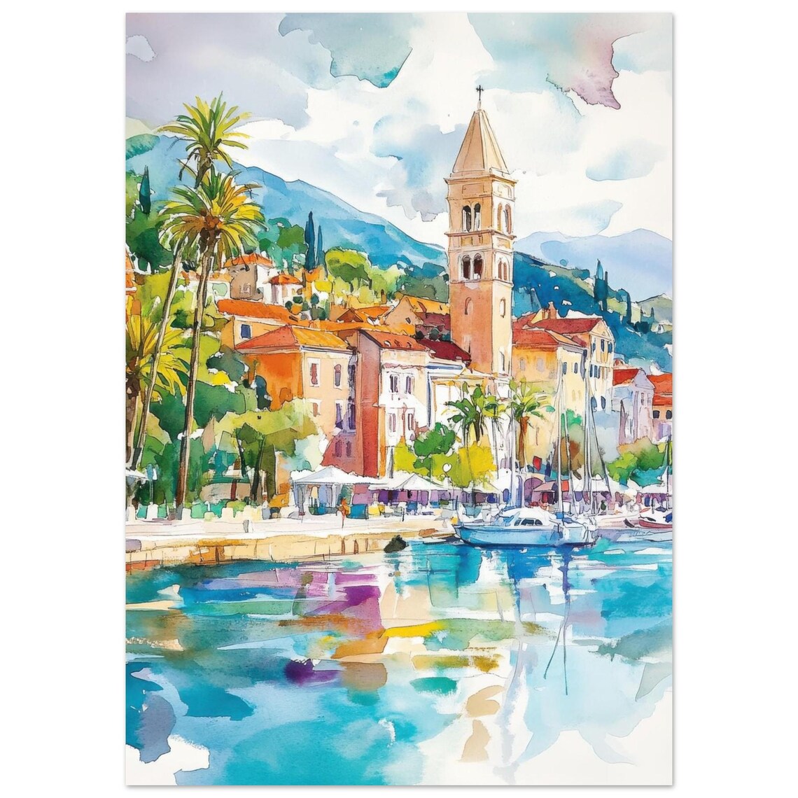 Split Croatia Watercolor Travel Poster, Dalmatian Coast