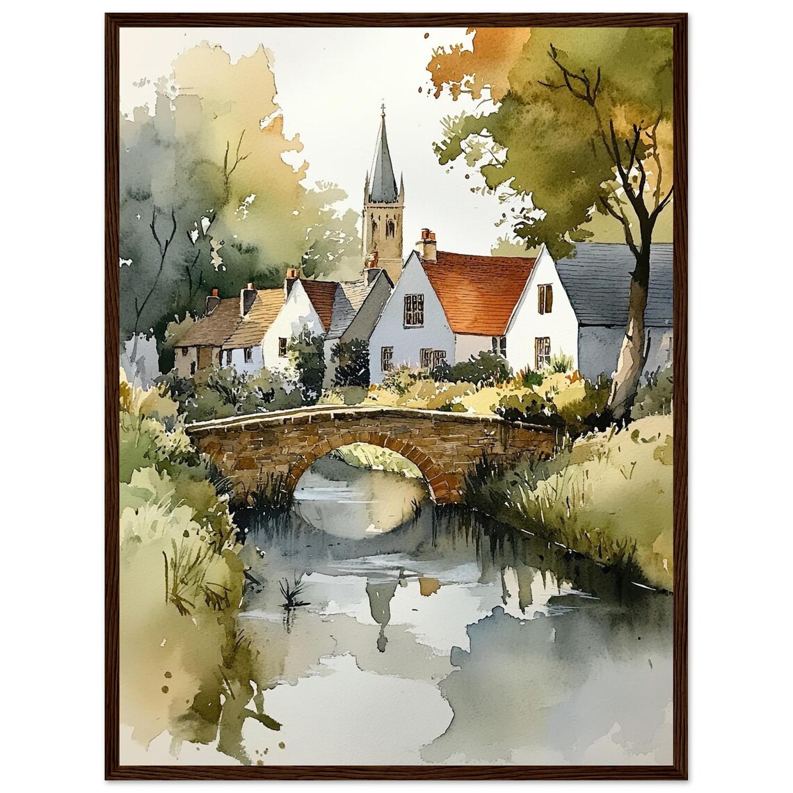 Cotswold Village Watercolor Art Print, English Countryside