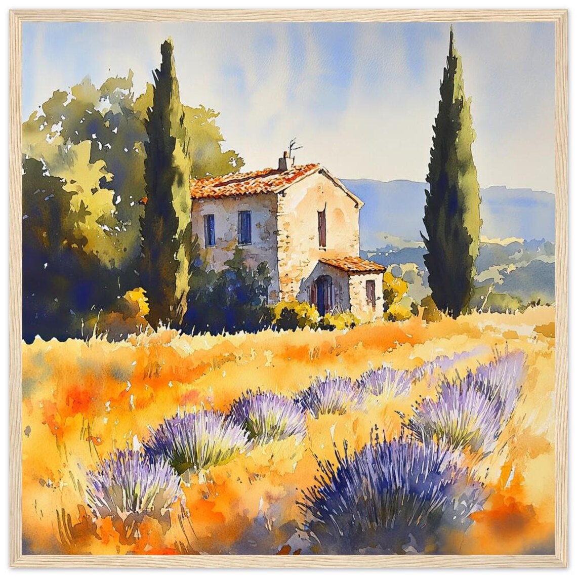 Provence Lavender Fields Watercolor Travel Poster