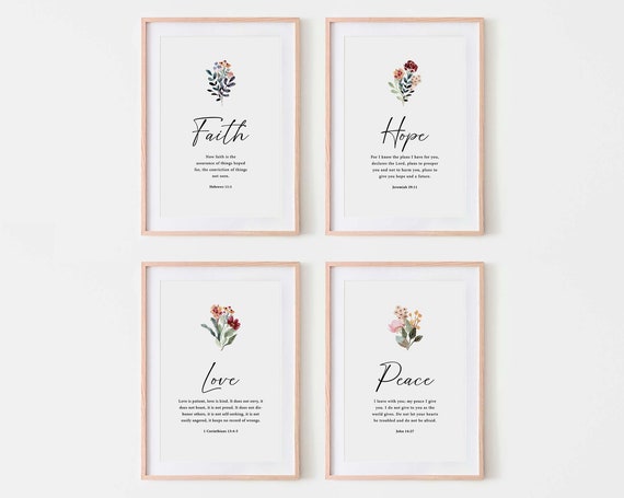 Christian Faith Hope Love Peace Set Rustic Farmhouse Home Decor Inspirational Scripture Wall Art