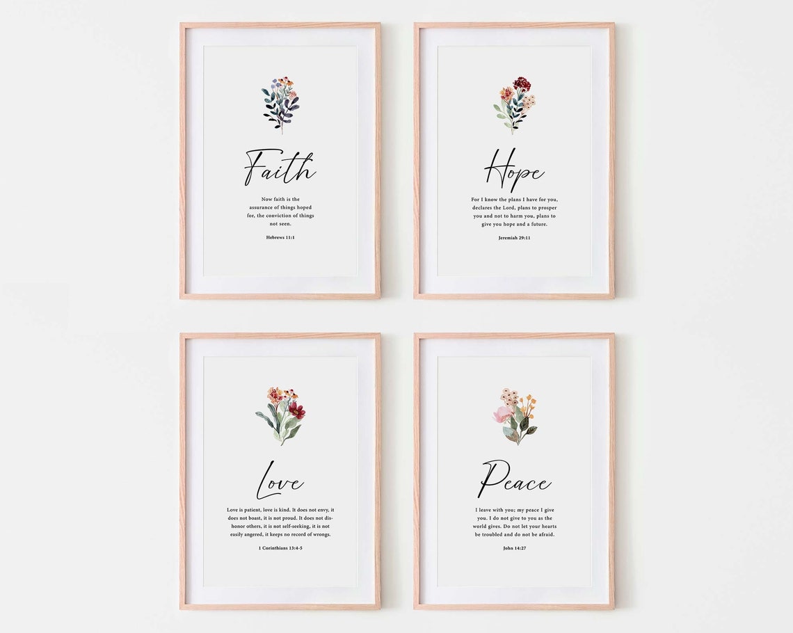 Christian Faith Hope Love Peace Set Rustic Farmhouse Home Decor Inspirational Scripture Wall Art