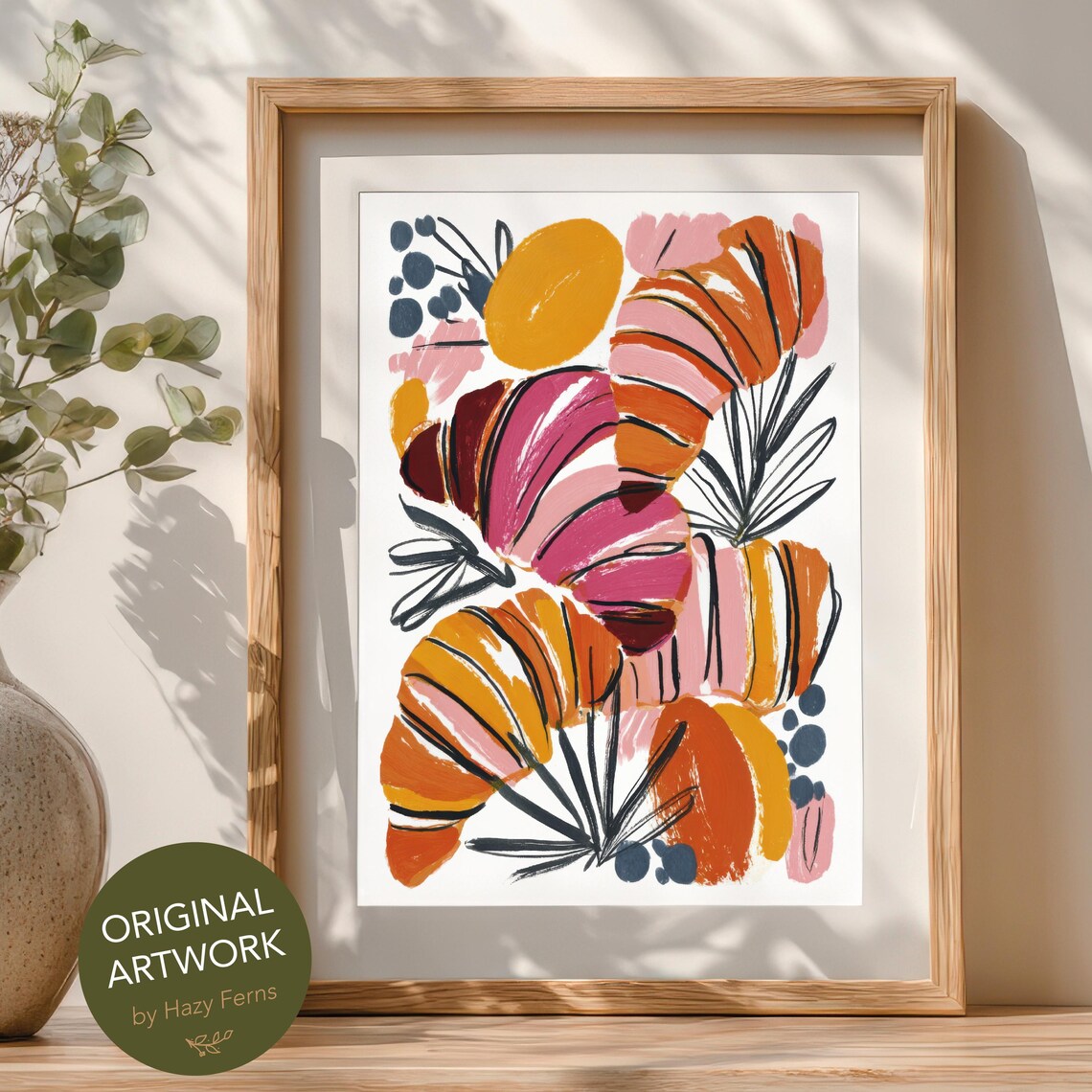 Croissant Kitchen Wall Art, Gouache Food Poster