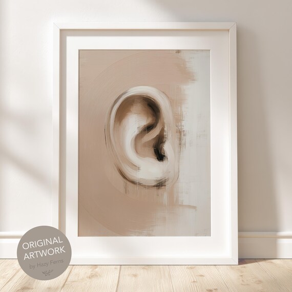 Abstract Ear Anatomy Art Print Beige Audiology Office Decor
