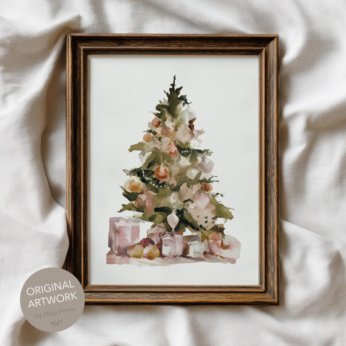 Soft Watercolor Christmas Tree With Gifts Cozy Holiday Art Print