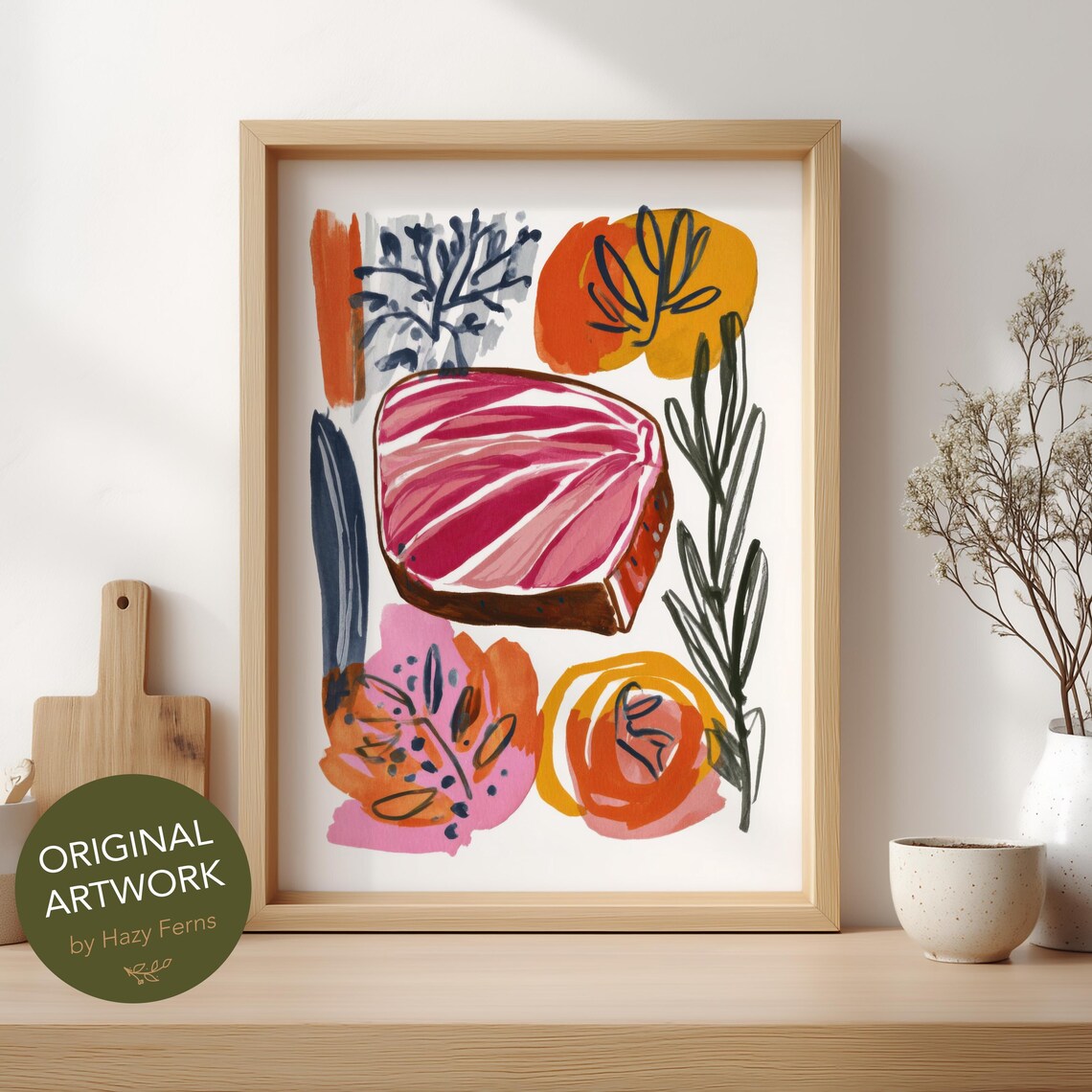 Meat Steak Colorful Gouache Style Abstract Food Poster